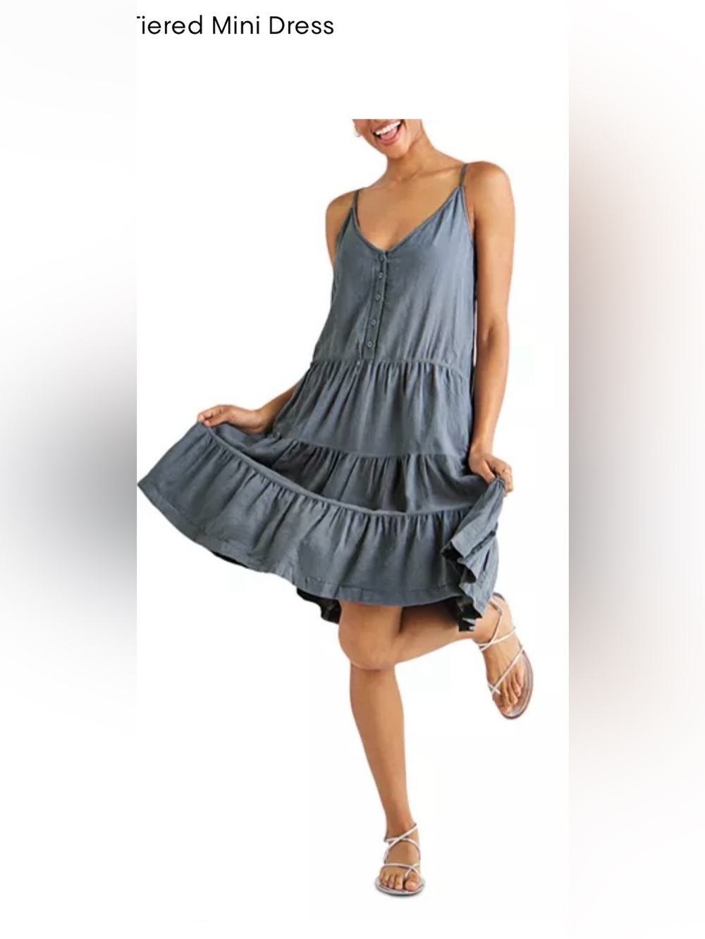Splendid Shannon Tiered Mini Dress Gray Blue Size Medium